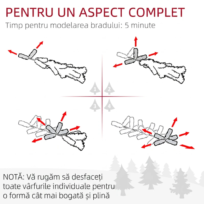 HOMCOM Mini brad de Crăciun 60 cm cu lumini integrate, 86 ramuri, conuri de pin, bobițe roșii, bază din ciment, verde