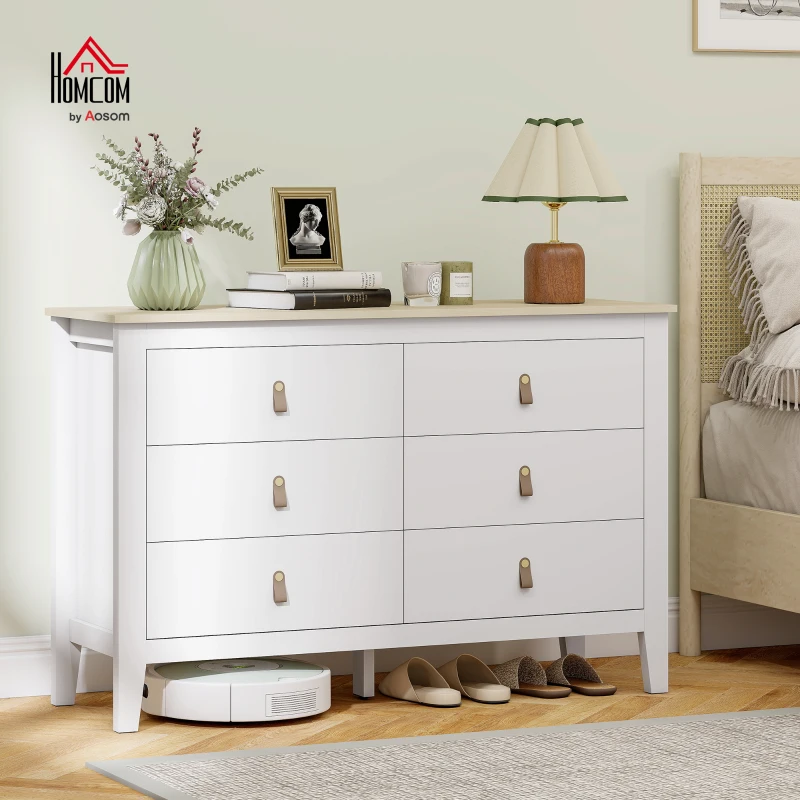HOMCOM Cómoda de 6 Gavetas Cómoda para Dormitório com Puxadores de PU 120x40x78 cm Branco