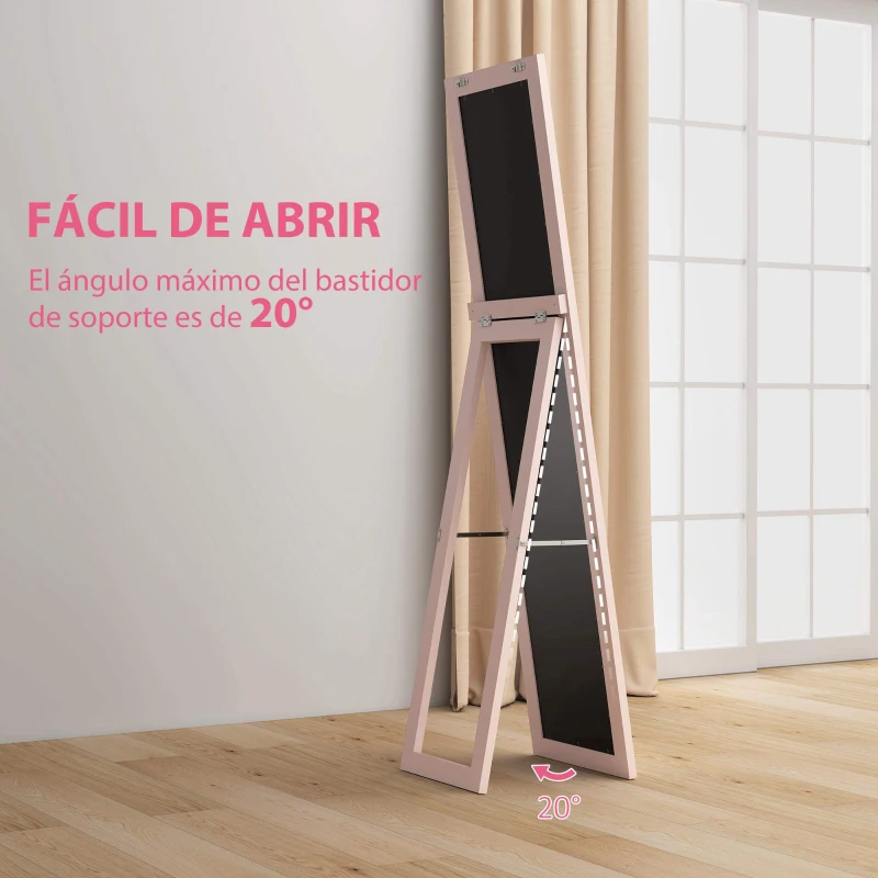 HOMCOM Espejo de Cuerpo Entero 157x37 cm con Marco de MDF Espejo de Pie Inclinado o Colgante Rosa Perla Claro