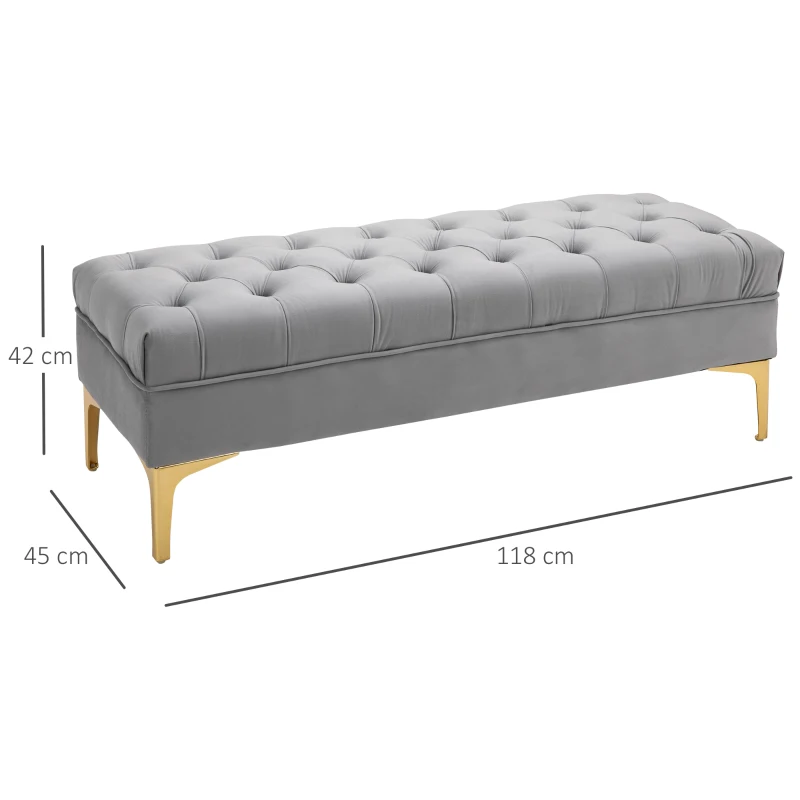 HOMCOM Zitbank, bedbank, schoenenbank met verhoogde poten, slaapkamer, fluweel blauw 118 x 45 x 42 cm