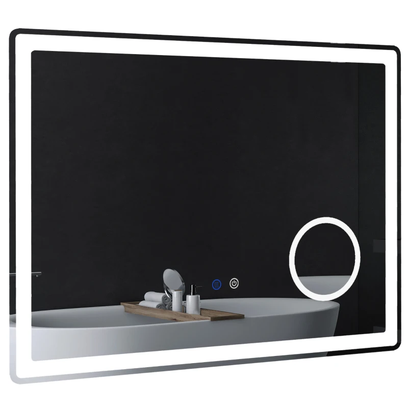 kleankin LED-badkamerspiegel met 3x vergroting, aanraakfunctie, geheugenfunctie, beslaan niet, 80 x 60 cm(m-11)