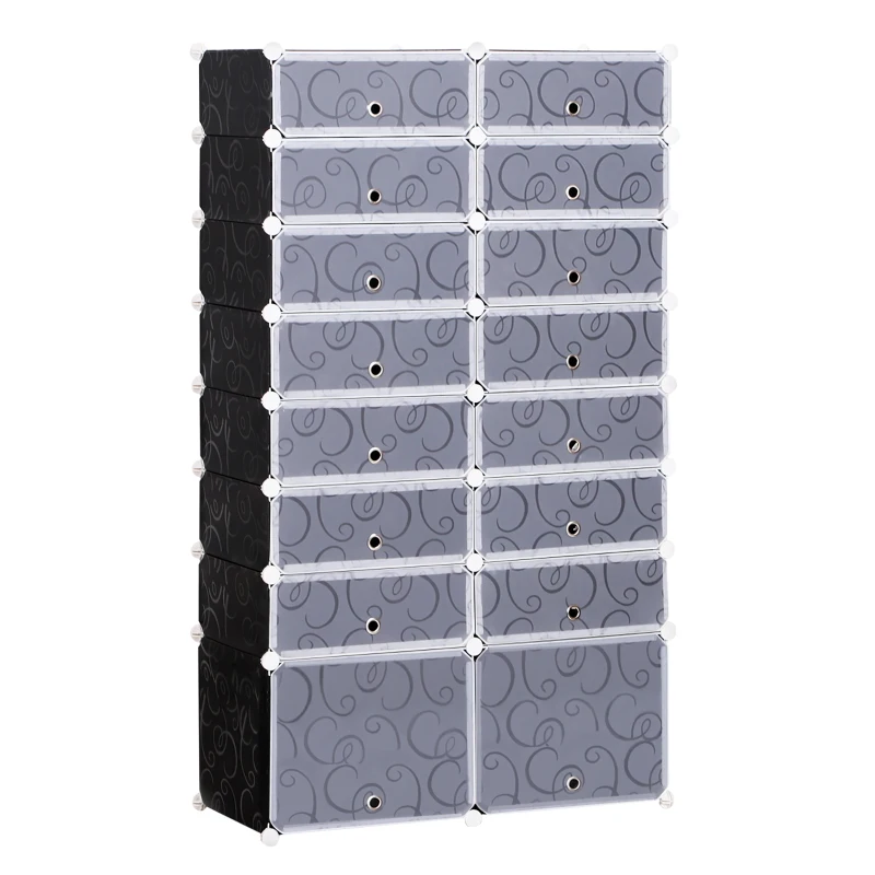 HOMCOM Armoire à Chaussures Modulable Range Chaussures L 95 x l 37 x H 160 cm 14 Cubes rectangulaires et 2 Grands Cubes Noir et Blanc en plastique