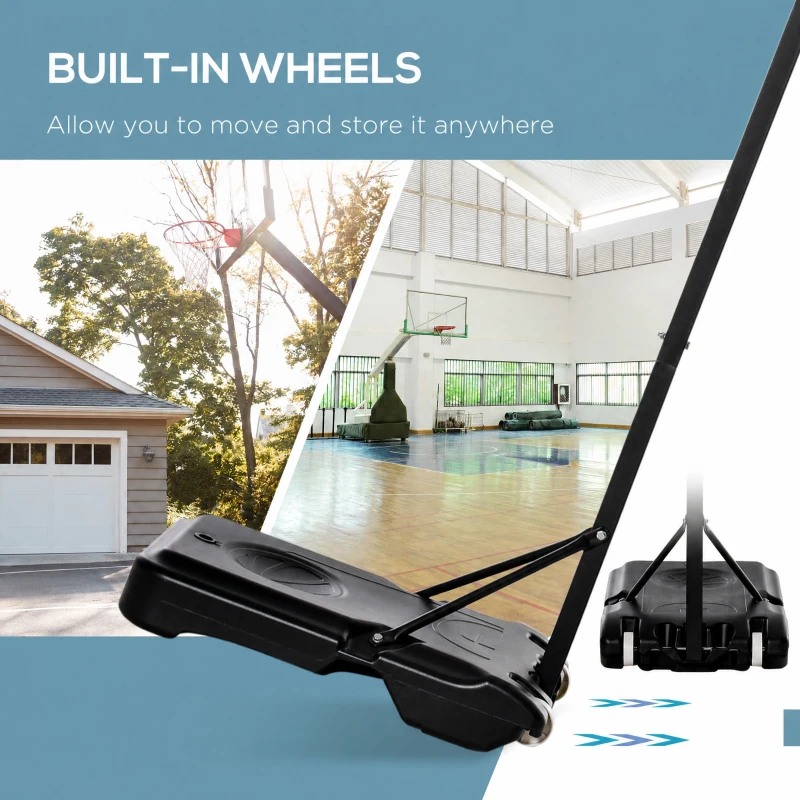 HOMCOM Basketball Hoop Outdoor, Portable Basketball Hoop and Stand with Weighted Base, Portable on Wheels, 1.55-2.1m, for Teens, Juniors, Adults, White