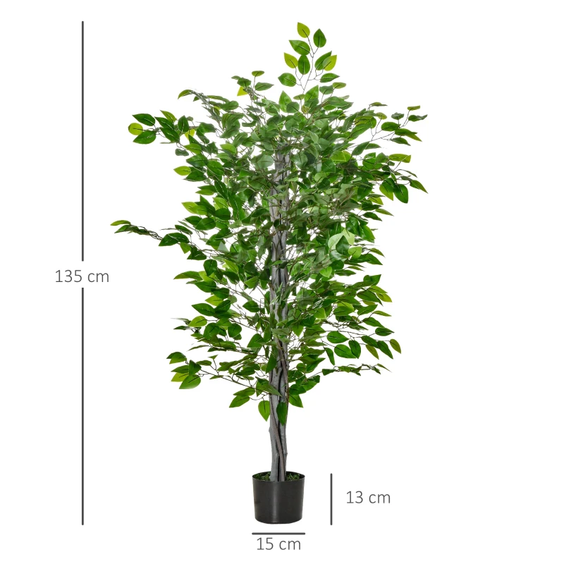 HOMCOM Kunstboom, ficus kunstplant, realistische uitstraling, cementpot, 135 cm, onderhoudsarm, kunststof, groen