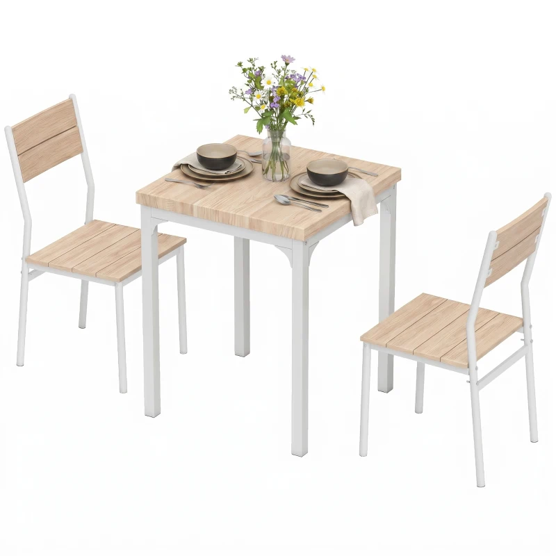 HOMCOM Three-Piece Minimal and Compact Dining Set, Oak Wood Effect