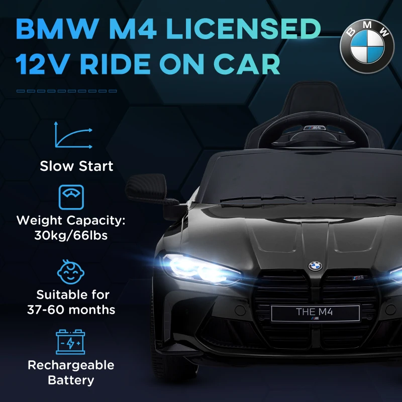 AIYAPLAY 12V BMW Licensed Kids Car, with Easy Transport, Remote Control, Suspension, Music, Horn, LED Lights, Black