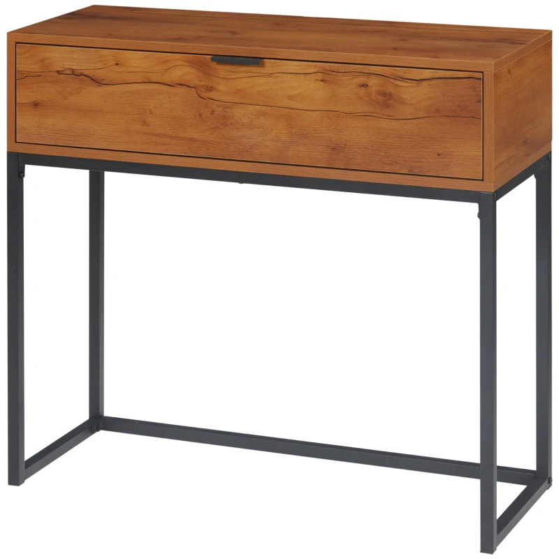 HOMCOM Consolle da Ingresso Minimal con Cassetto, in Legno e Acciaio, 80x30x76 cm, Color Legno e Nero