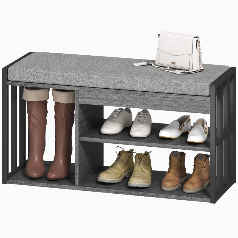 HOMCOM Schoenenrek met schoenenbank, entree rek voor schoenen, schoenenkast met drievoudig ontwerp, voor hal, entree, woonkamer, slaapkamer, Grijs