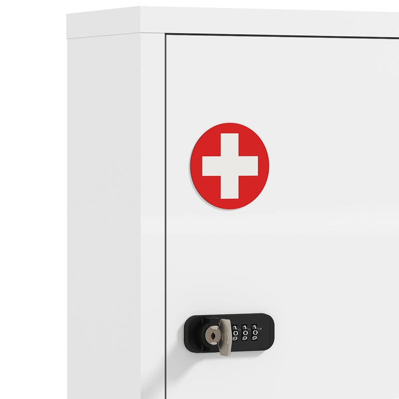 HOMCOM Wandmedicijnkast met cijferslot en sleutel, 3 niveaus, afsluitbaar, wit