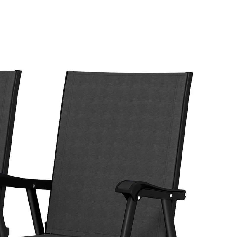 Outsunny Folding Garden Chairs Set of 2, Foldable Garden Dining Chairs with High Back, Armrests, Texteline Seat, Black