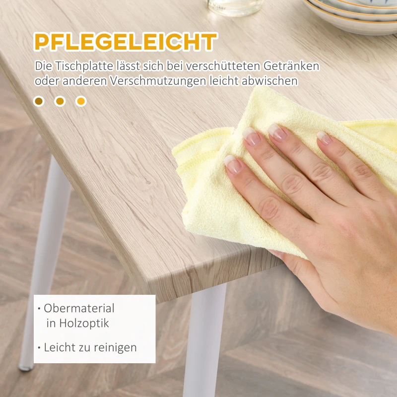 HOMCOM 3-delige eetset zitgroep eettafelset houten tafel MDF + metaal natuurlijke houtnerf + wit met 1 tafel + 2 stoelen | Aosom.de
