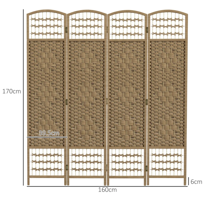 HOMCOM 4 Panel Folding Room Divider, Privacy Screen, Paravent Partition Separator for Living Room, Bedroom, Natural