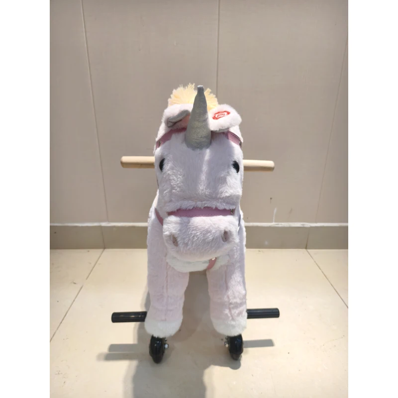 AIYAPLAY Cheval à Monter pour Enfant, Cheval à Roulettes en Peluche avec Effets Sonores, pour 1 à 3 Ans, Charge Max. 40kg, Rose