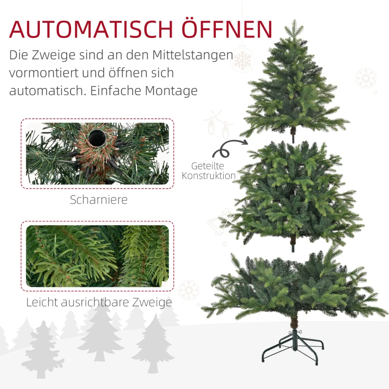 HOMCOM Kunstkerstboom, 183 cm kerstboom met 1700 punten, brede opklapbare metalen standaard, voor kerstdecoratie, groen