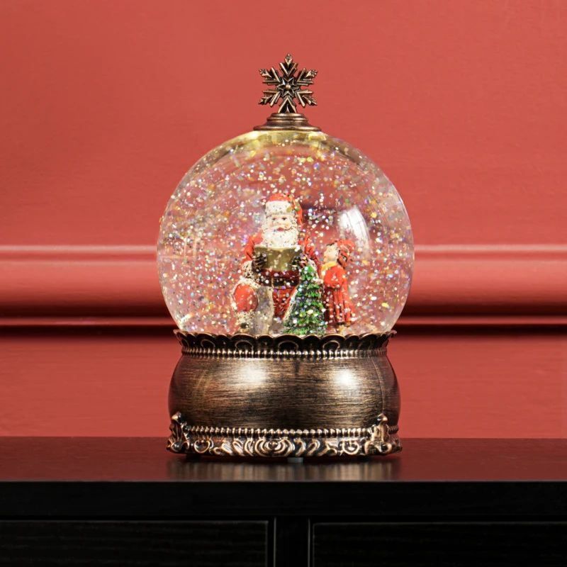HOMCOM Bola de Nieve Navidad con Música y Luces Escena de Papá Noel y Niño para Decoración Navideña Regalo de Fiesta Bronce