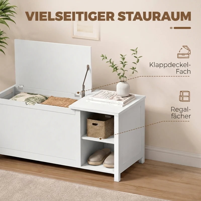 HOMCOM Schoenenbank met verstelbare plank en opklapbaar vak, opbergbank voor schoenen, wit