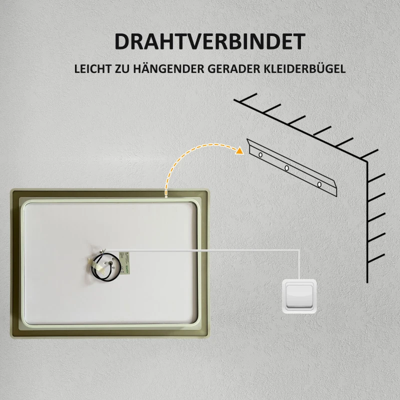kleankin LED-badkamerspiegel met 3x vergroting, aanraakfunctie, geheugenfunctie, beslaan niet, 80 x 60 cm(m-9)