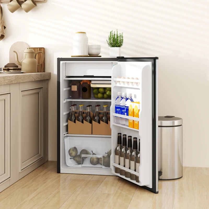 HOMCOM Mini Nevera Silenciosa 91 L Clase E con Temperatura Regulable 5 Niveles Puerta Reversible Estantes Ajustables Negro