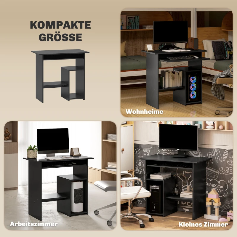 HOMCOM Computertafel, Bureau, Spaanplaat, Metaal, 80 x 45 x 75 cm, Zwart(m-5)