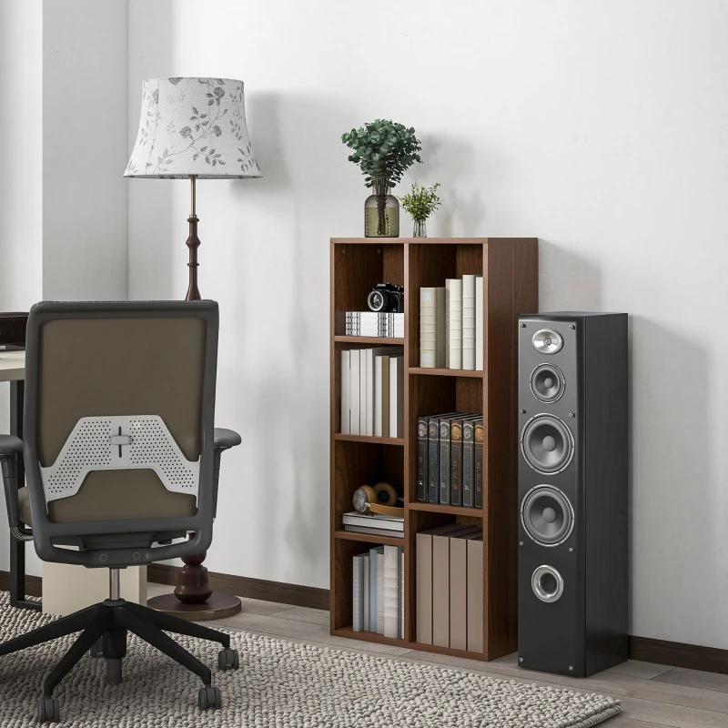 HOMCOM Bibliotecă modulară din lemn cu 7 rafturi de dimensiuni diferite, 50x24x106 cm, culoare nuc