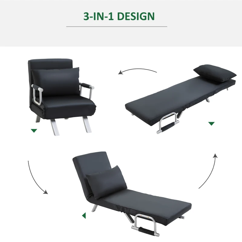 HOMCOM 3-in-1 slaapbank, logeerbed, fauteuil inclusief kussens, zwart