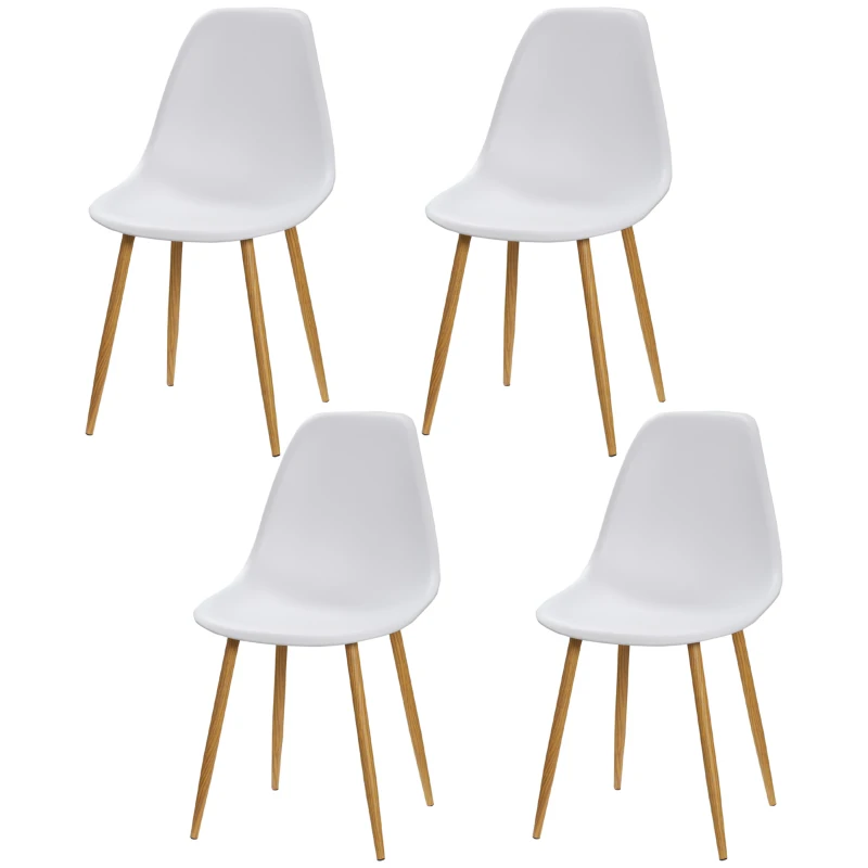 HOMCOM Conjunto de 4 Cadeiras de Sala de Estar Cadeiras de Cozinha com Encosto Alto e Pés de Metal 45x52x85,5 cm Branco e Madeira