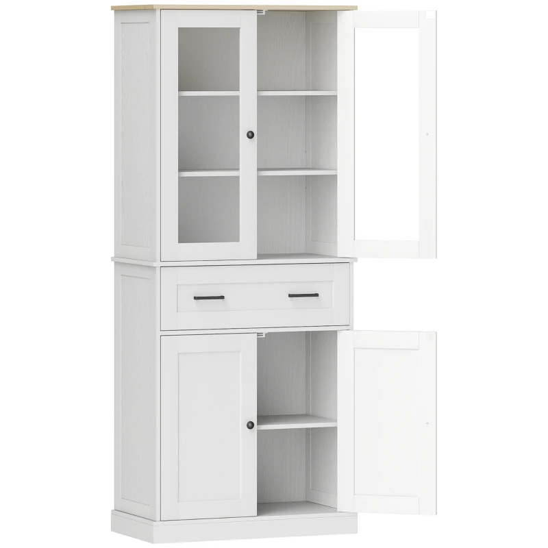 HOMCOM Küchenschrank, Buffet, Acrylfront, Schubladen, 76 x 40 x 182,5 cm, Cremeweiß(m-10)