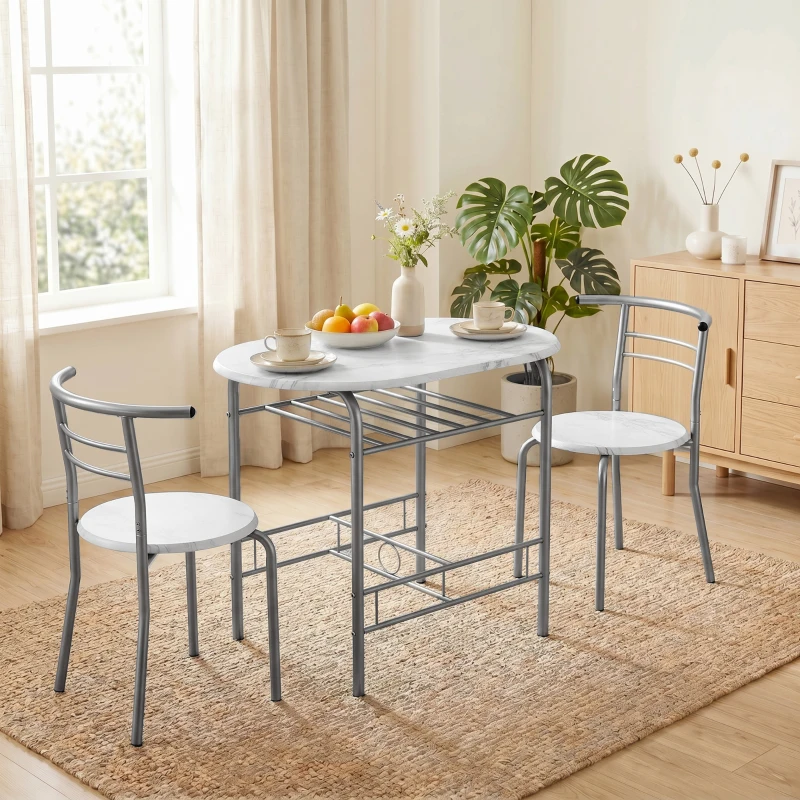 HOMCOM Three-Piece Compact Dining Set - White Marble Effect