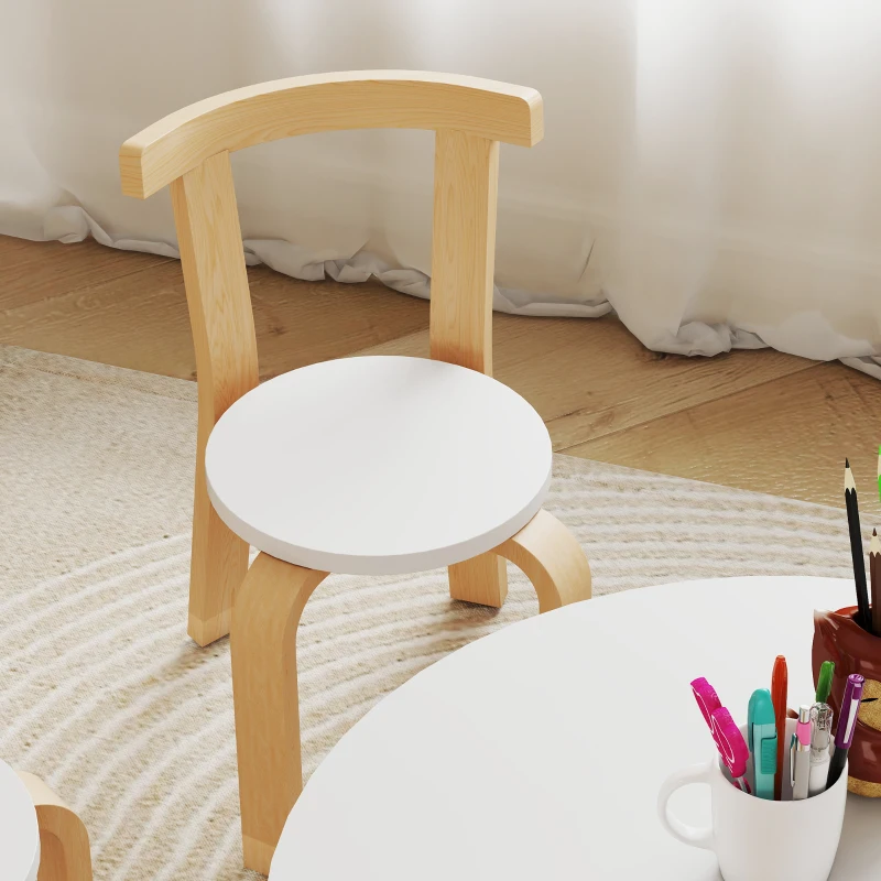 AIYAPLAY Set Tavolo e Sedie per Bambini 3-8 Anni 5 pz con Bordi Arrotondati in Legno Bianco