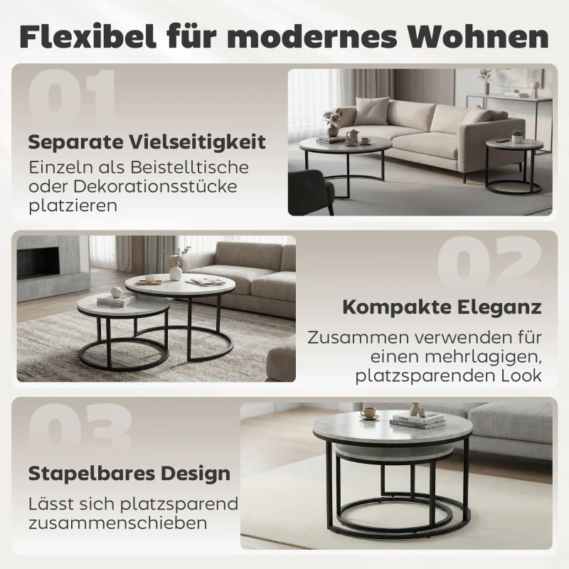 HOMCOM 2-delige set salontafels bijzettafels, industriële stijl, 78,5 cm x 78,5 cm x 46,5 cm, grijs(m-5)