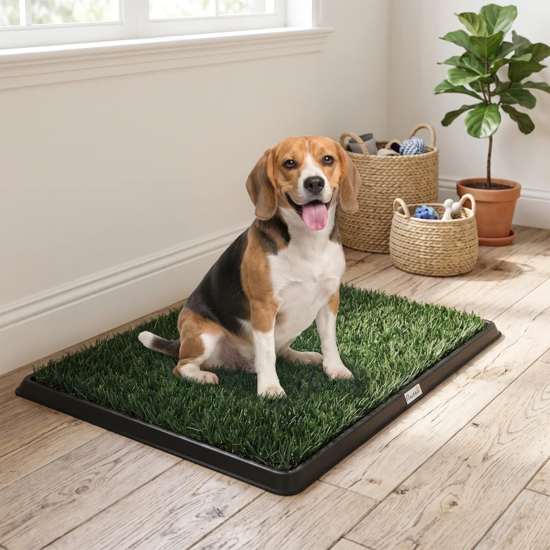 PawHut Dog Grass Pee Pad with Tray, Dog Toilet Tray with 2 Artificial Grass Mats, Portable Puppy Training Toilet