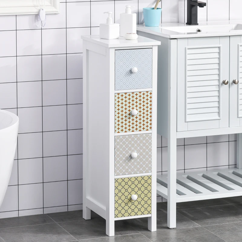 HOMCOM Chest of Drawers, 4 Drawer Dresser, Storage Organizer Toilet Tissue Cabinet for Bedroom, Bathroom
