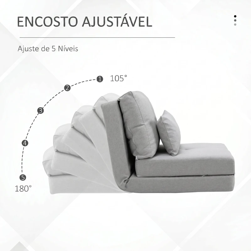 HOMCOM Sofá-Cama Individual Dobrável Revestido em Linho com Encosto Ajustável 5 Posições 1 Almofada Cinzento Claro