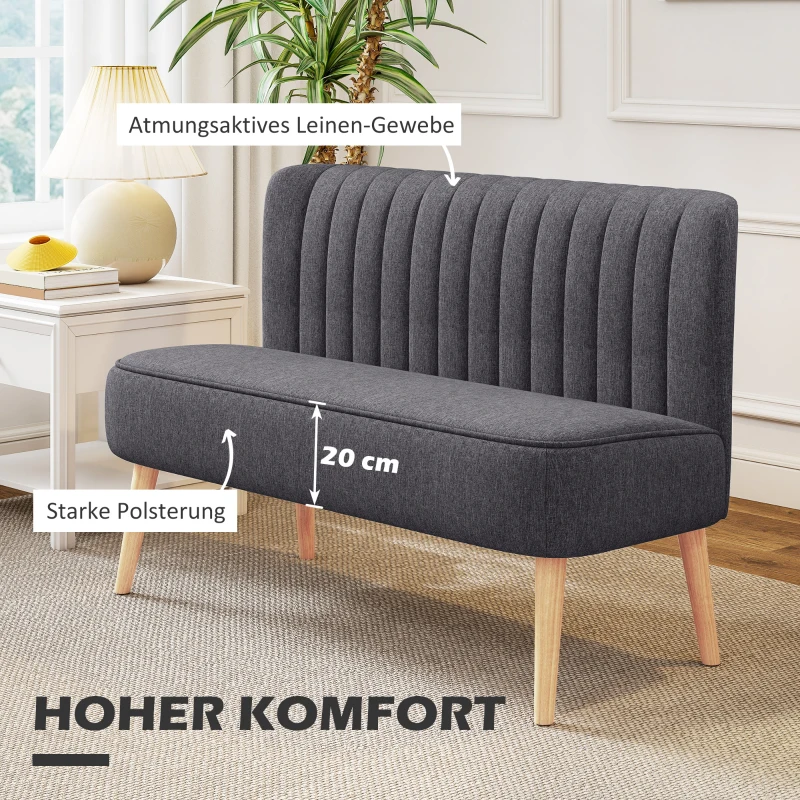 HOMCOM 2-zits bank, zachte vulling, onderhoudsvriendelijke bekleding, tot 220 kg, 117 x 56,5 x 77 cm, Donkergrijs(m-4)