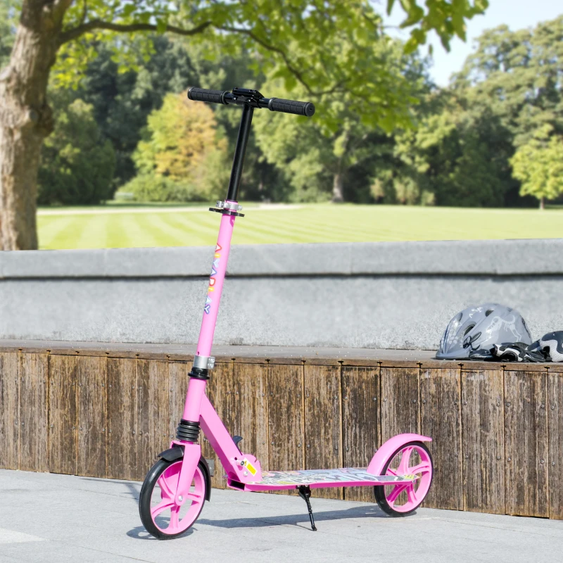 AIYAPLAY Foldable Kids Scooter with Adjustable Handlebar, 200mm Big Wheel, Rear Fender Brake, for Ages 6-12 Years, Pink