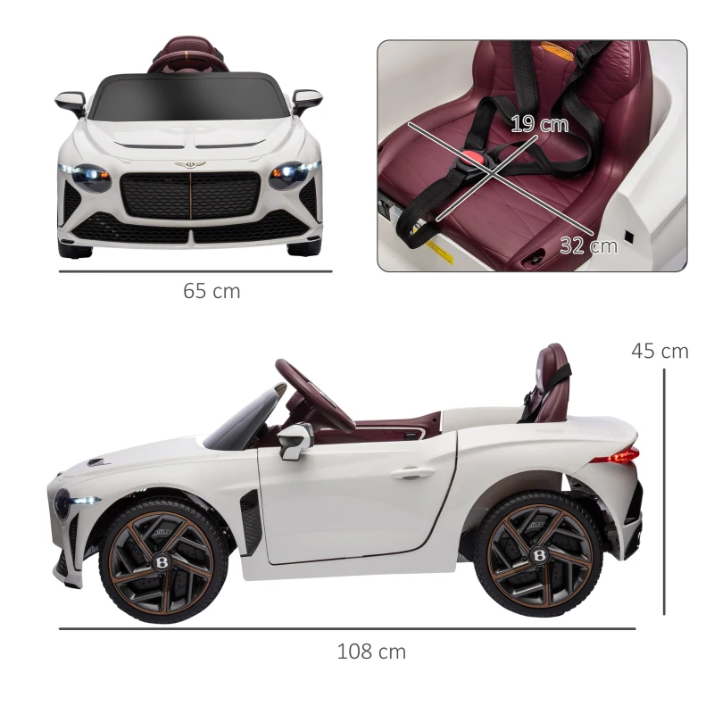 HOMCOM Voiture électrique pour enfant de 3 à 5 ans 2 moteurs 12V 25W 3-5 Km/h télécommande 2,4G Bentley Bacalar blanc