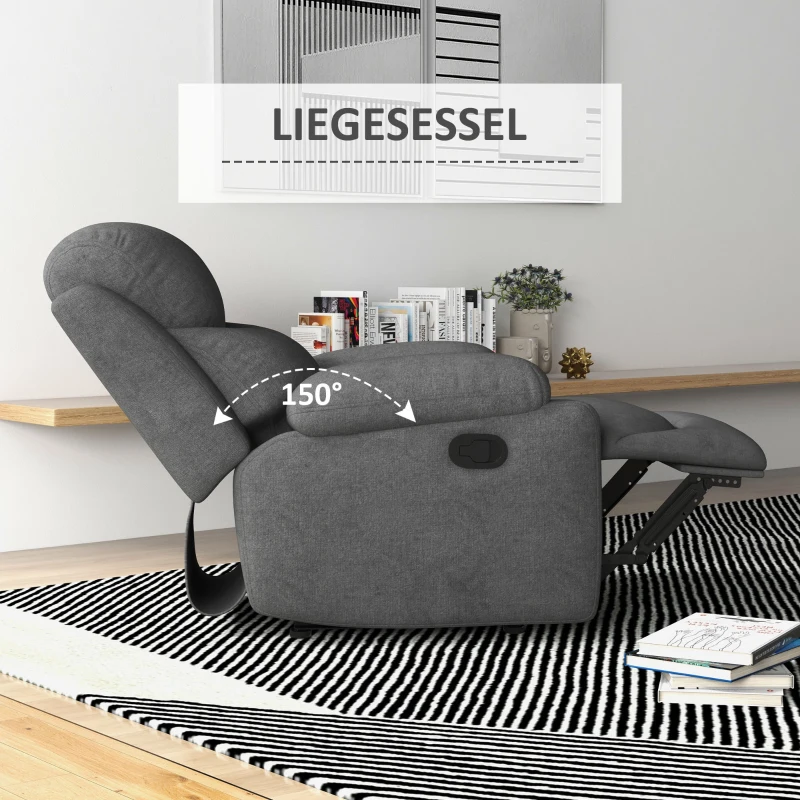 HOMCOM Relaxstoel, TV-stoel met ligfunctie en stoffen bekleding  Geniet van ultiem comfort met de HOMCOM Relaxstoel Deze TV-stoel is voorzien van een handige ligfunctie en heeft een stijlvolle stoffen bekleding met een lederlook(m-4)