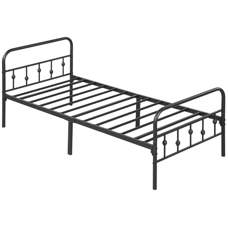 HOMCOM Metalen eenpersoonsbedframe, Eenvoudige Montage, met Geluidsreducerende Rubberen Kits, Zwart
