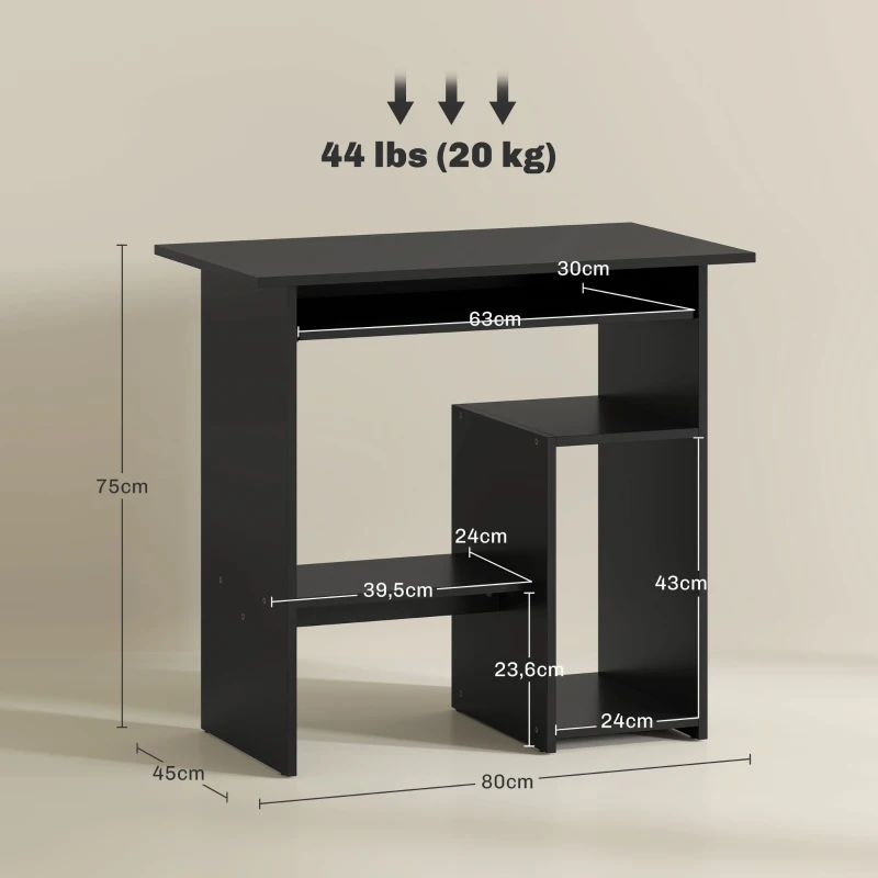 HOMCOM Computertafel, Bureau, Spaanplaat, Metaal, 80 x 45 x 75 cm, Zwart(m-3)
