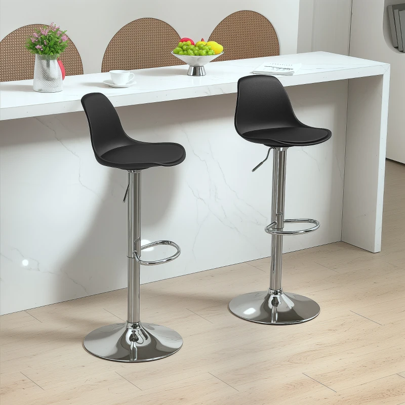 HOMCOM 2-delige Set Barkrukken, Barstoelen met Leuning, In Hoogte Verstelbaar, Tot 120 kg, 42 x 38 x 82-104 cm, Zwart