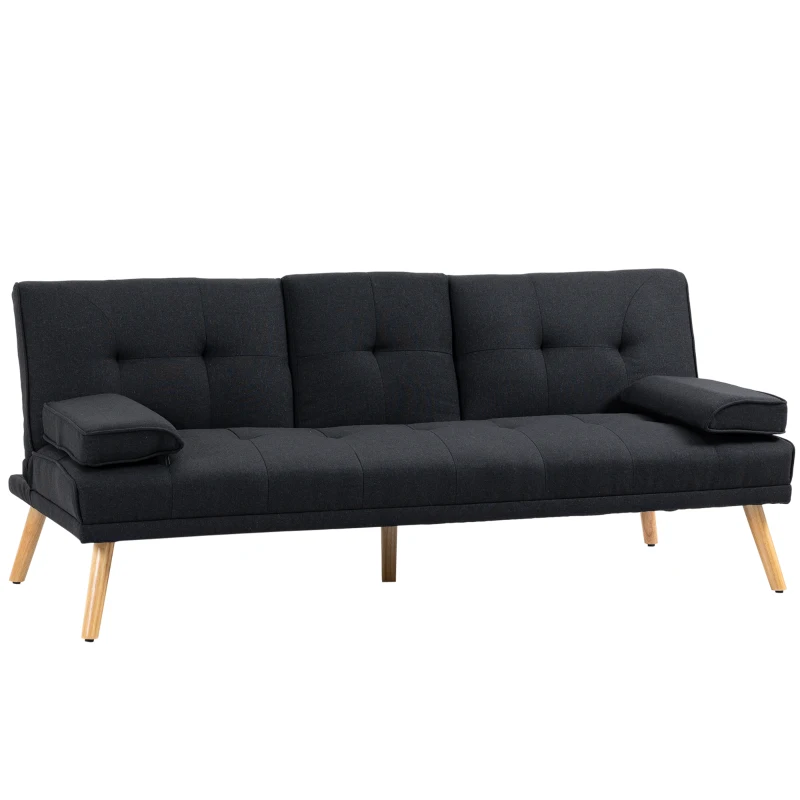 HOMCOM Slaapbank, logeerbed, verstelbare rugleuning, inklapbare tafel, 181x77x78 cm, Zwart