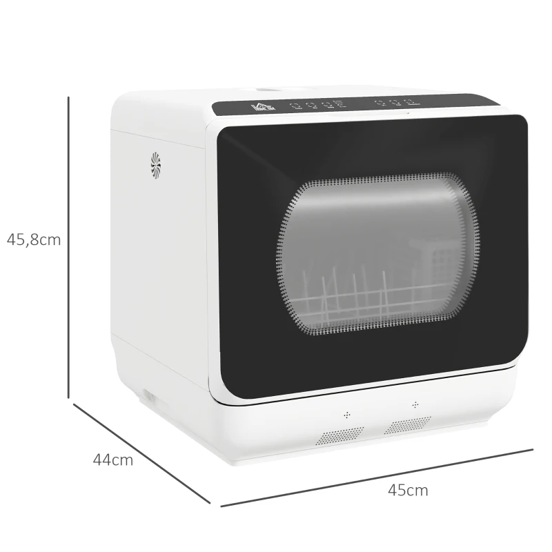 HOMCOM Compacte tafelvaatwasser, 4 couverts, droogmodus, 6L tank/kraan, startvertraging, LED, wit