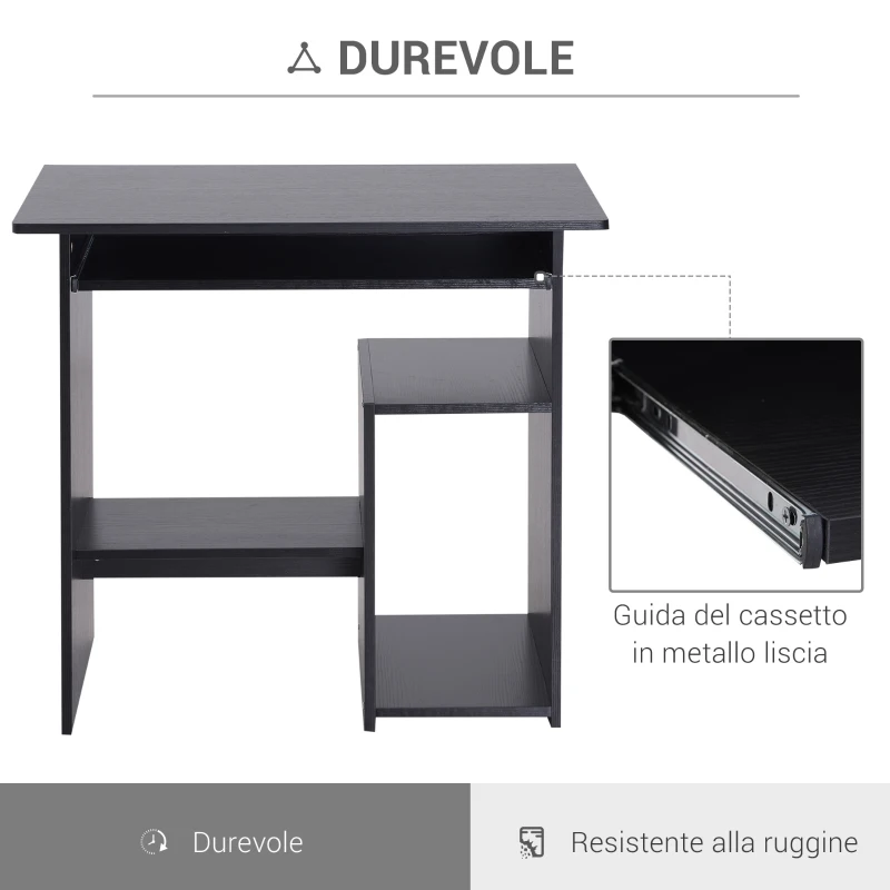 HOMCOM Scrivania PC Moderna in Legno con Ripiano per CPU e Spazio per Tastiera Estraibile, 80x45x75 cm, Nero