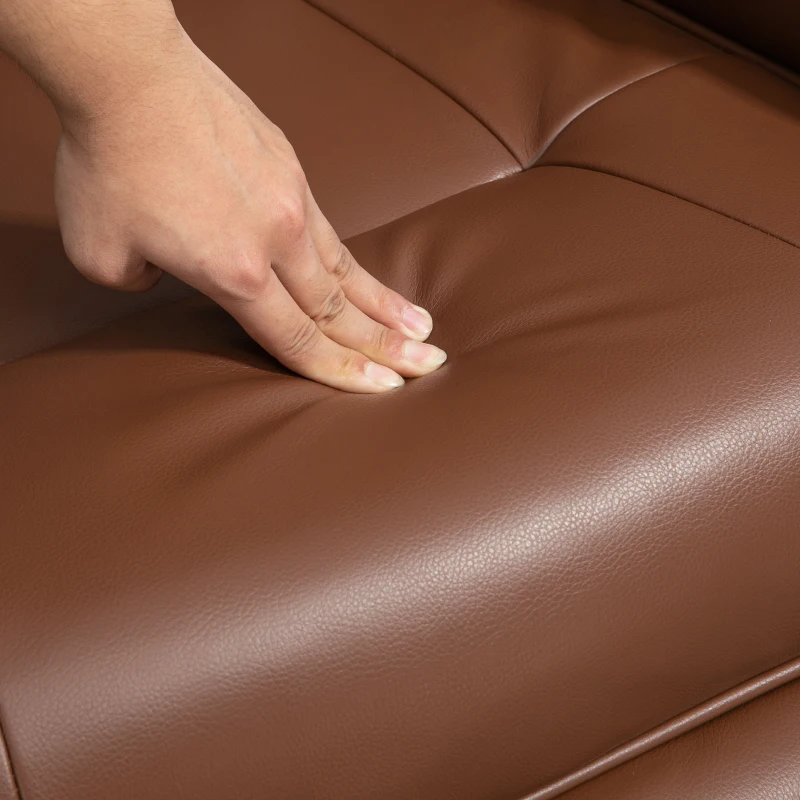 HOMCOM Relaxfauteuil met Voetensteun, 145° Verstelbare Rugleuning, 360° Draaibaar, Kunstleer, Houten Onderstel, tot 120 kg, Bruin(m-8)