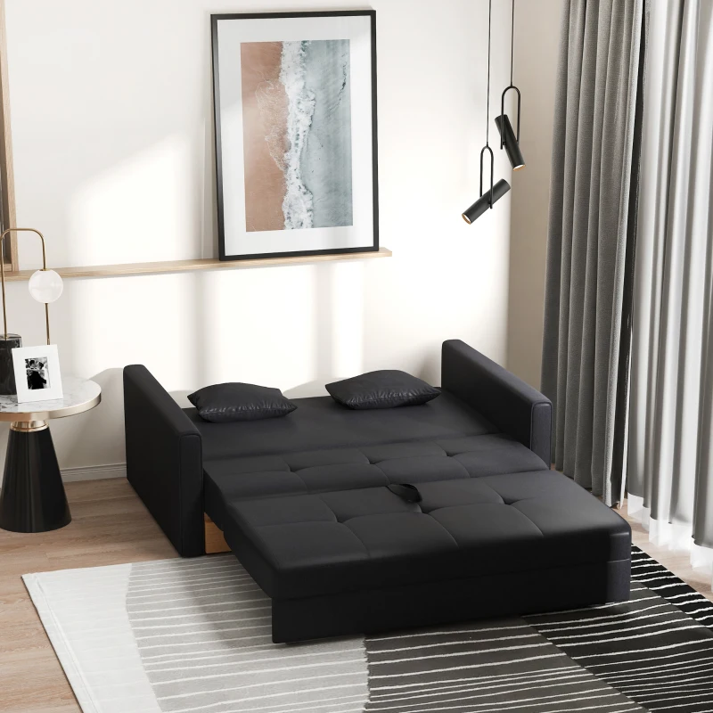 HOMCOM Sofá Cama de 2 Plazas Sofá Cama Tapizado en Poli Algodón con 2 Cojines Desmontables y Espacio de Almacenamiento Sofá Doble para Salón Oficina  152x101x81 cm Gris Carbón