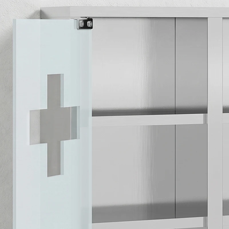 HOMCOM Medicijnkast met slot, 2 sleutels, glazen deur en 6 planken, 48 x 46 x 12 cm, zilver