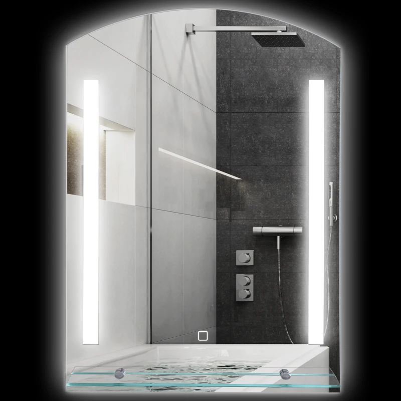 kleankin Badkamerspiegel met LED-verlichting, Elegant en Hoogwaardig, Glas, Aluminium, Kunststof, 50L x 12B x 70H cm