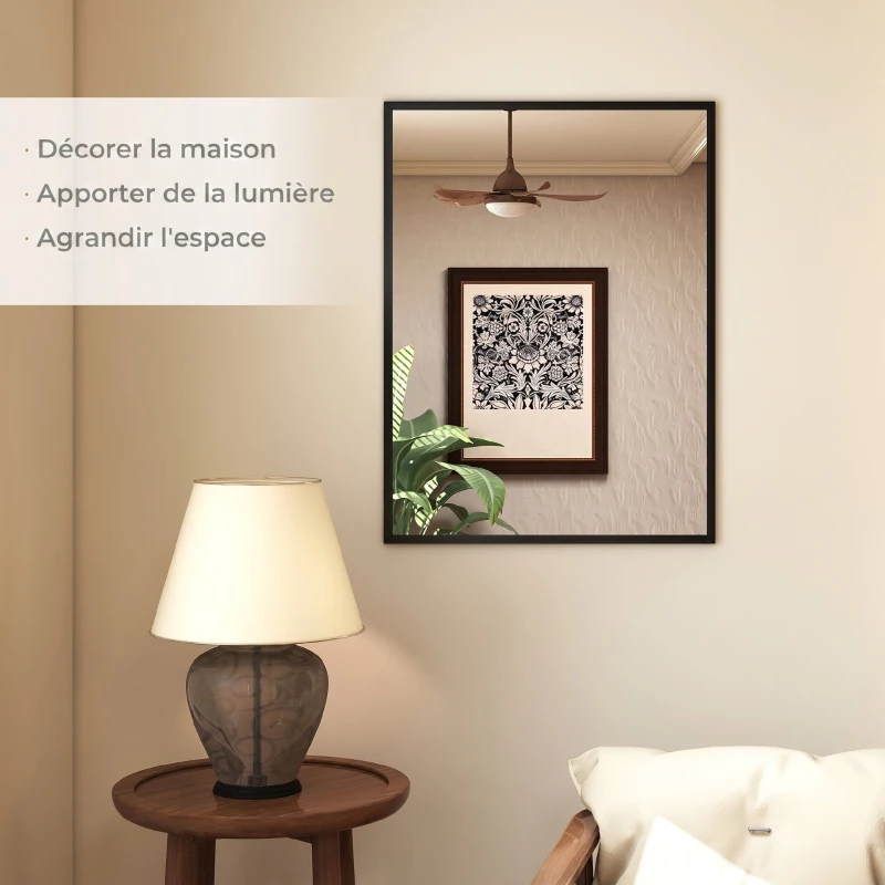 HOMCOM Miroir mural rectangulaire 76 x 101 cm, cadre en bois noir, idéal pour la salle de bain, salon ou chambre