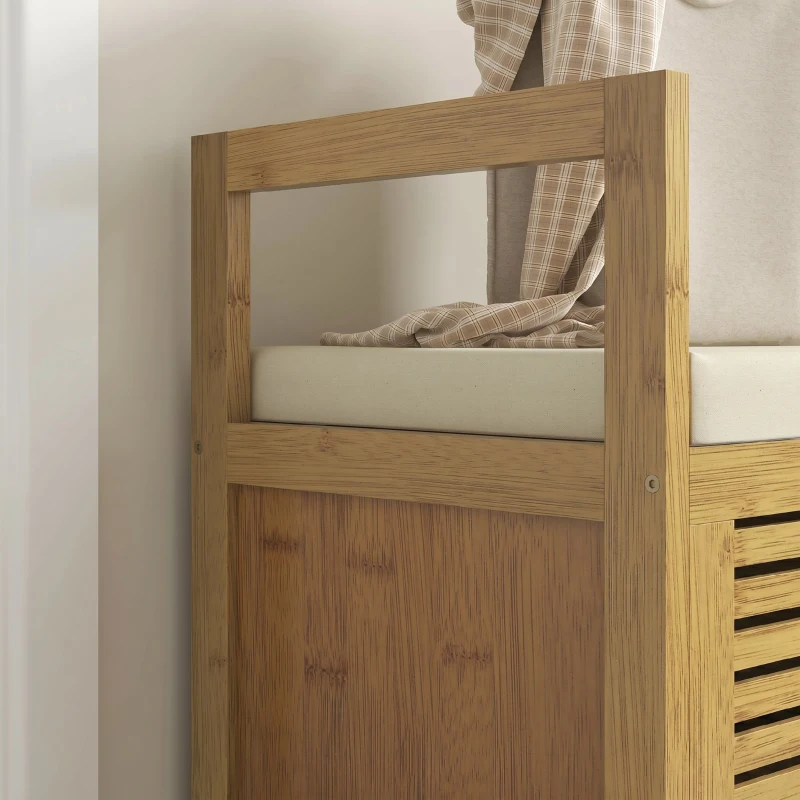 HOMCOM Bancă Pantofar cu Lamele pentru Hol, Design Rabatabil, din Lemn de Bambus, 100x40x60 cm