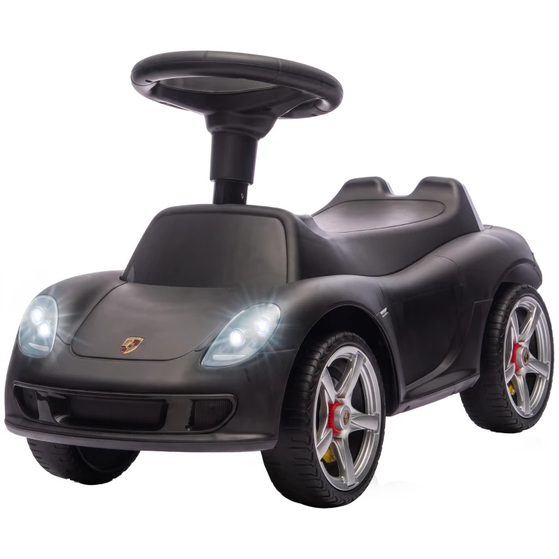AIYAPLAY Voiture porteur enfant Porsche avec klaxon, lumières, sons de moteur, pour 18–36 mois, noir mat